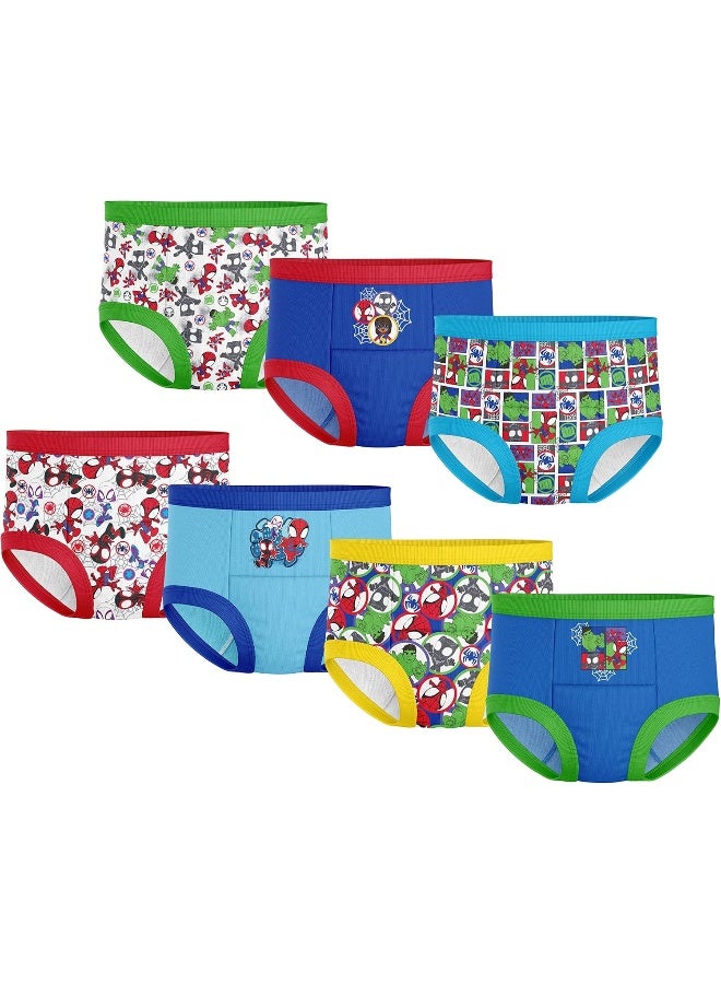 Spiderman Boys' Superhero Potty Training Pants, Success Chart & Stickers, Iron Man, Hulk & More Sizes 18M-4T, 7-Pack Spidey Multi-Hero, 3T - Image 1